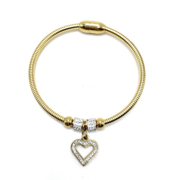 Swarovski Elements Gold Crystal Bangle Dangle Bracelet Open Heart Slider Charm - Picture 3 of 8